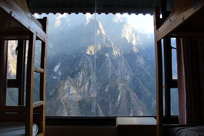 Vue chambre Half Way guesthouse Trek des Gorges du Saut du Tigre Yunnan Chine