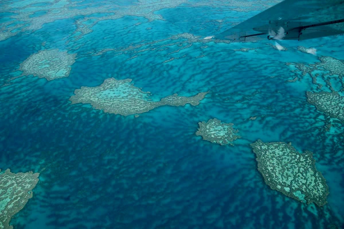 vue avion grande barriere de corail Whitsunday Australie