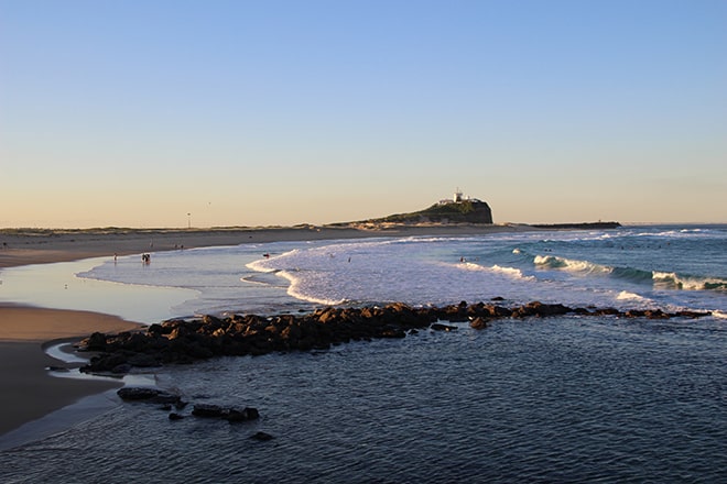 Plage Newcastle coucher de soleil