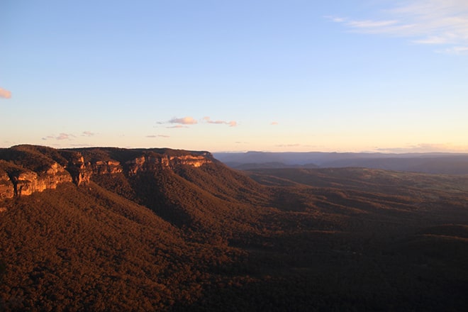 Vue Coucher de soleil Blue Mountains Australie